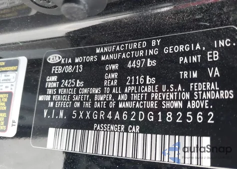 2013 Kia Optima Sx z USA, uszkodzony, nr VIN 5XXGR4A62DG182562